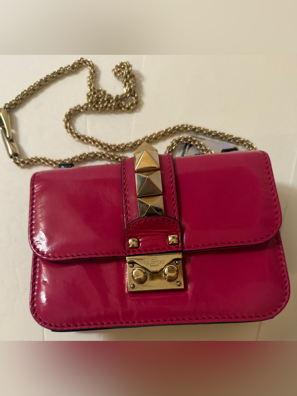 Valentino Garavani Fuchsia Patent Rock Stud Shoulder Bag